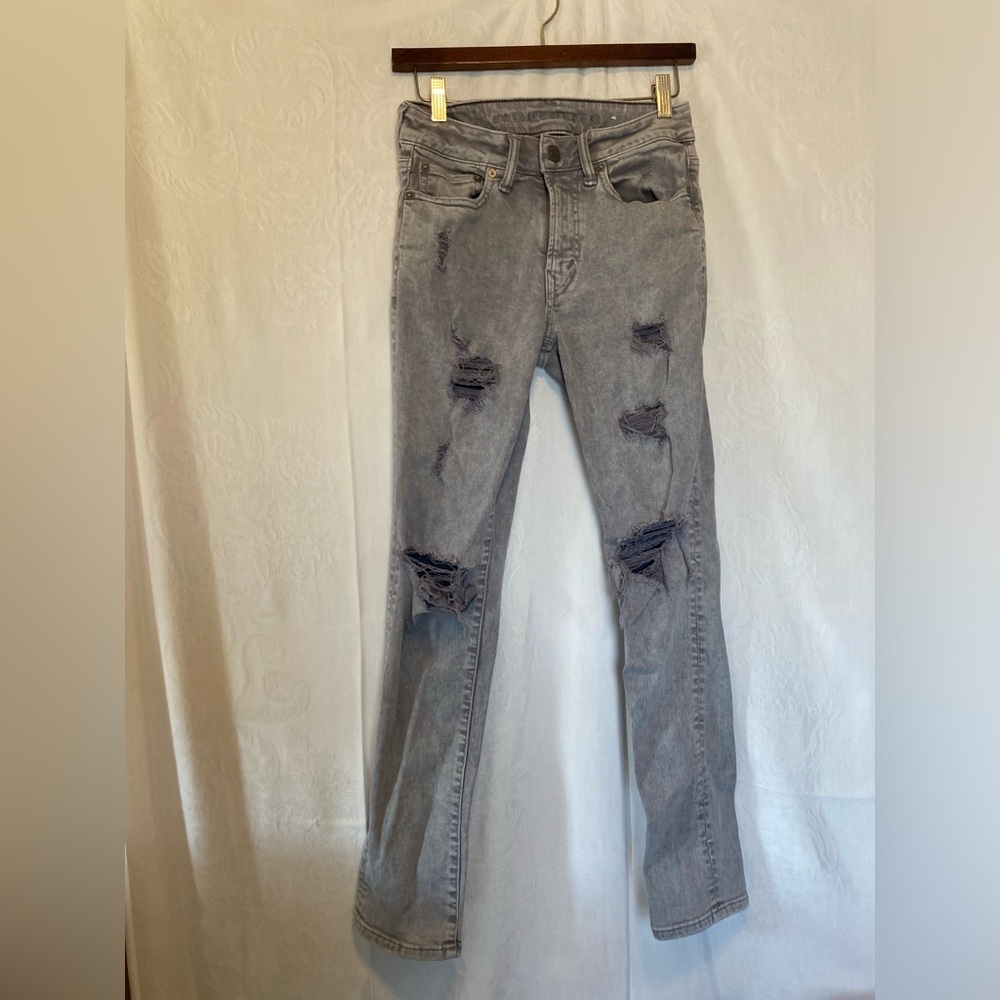 American Eagle Outfitters 28X30 Slim Airflex Gray Distressed Denim Jeans - Picture 1 of 13
